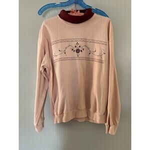 Vintage Baby Pink Floral Crewneck Sweater with Turtleneck Medium